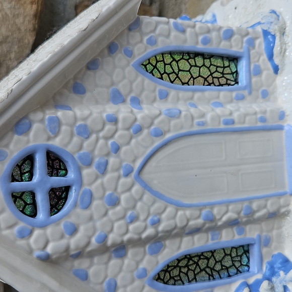 Ceramic Church White Blue Holiday Decor Light Cord Vintage Christmas Decoration - Picture 4 of 12